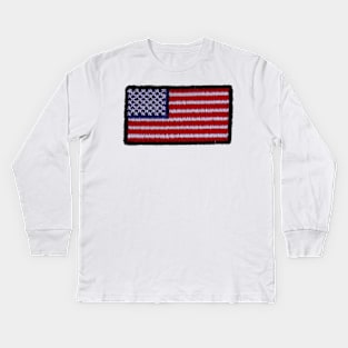 Embroidery American Flag Sticker Kids Long Sleeve T-Shirt